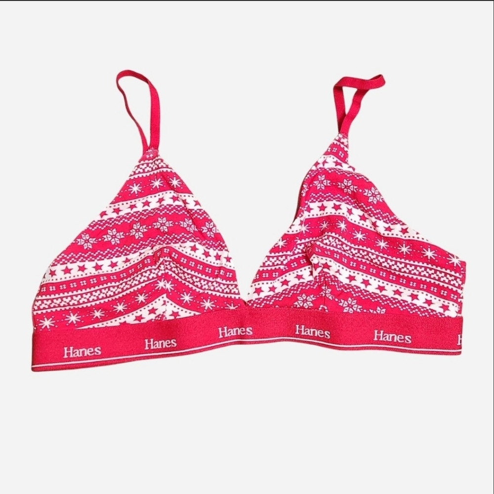 Hanes Red and White Bralette Christmas Or Winter Theme